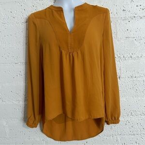 HD in Paris Womens Top 6 Yellow Mustard Long Sleeve Split Neck Blouse H9